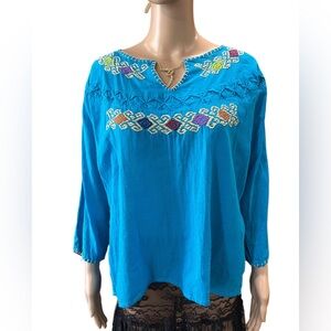 Artisan made Embroidered Blue Women's tunic Top-L